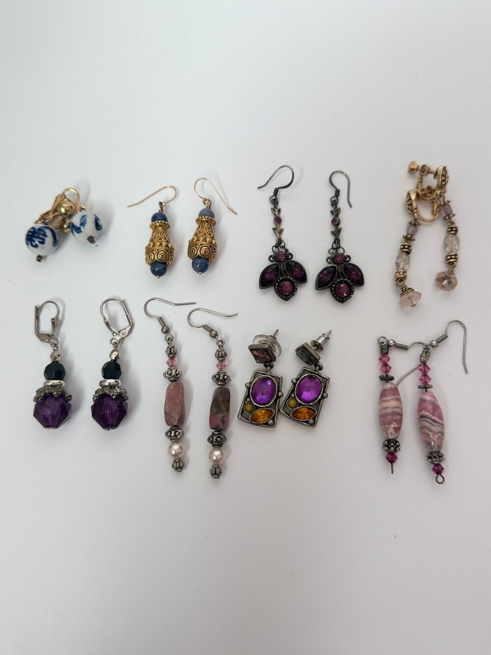 Lot of Vintage Earrings variety of colors and materials stone ceramic